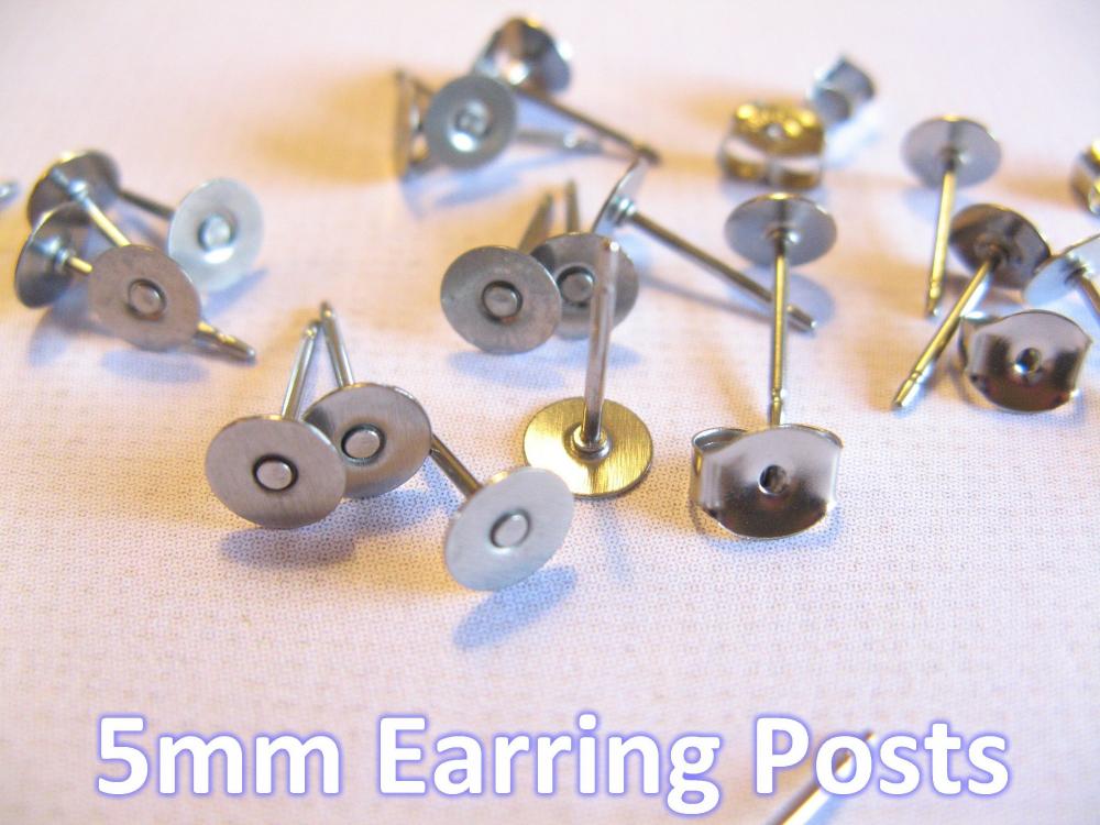 24pcs Surgical Stainless Steel 5mm Flat-Pad Earring Posts and Backs