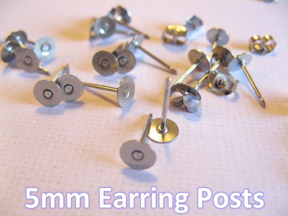 200pcs Surgical Stainless Steel 5mm Flat-Pad Earring Posts and Backs
