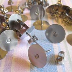 48pcs Surgical Stainless Steel 10mm Flat-Pad Earring Posts and Backs