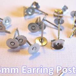 24pcs Surgical Stainless Steel 5mm Flat-Pad Earring Posts and Backs