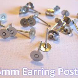200pcs Surgical Stainless Steel 5mm Flat-Pad Earring Posts and Backs