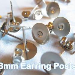 200pcs Surgical Stainless Steel 8mm Flat-Pad Earring Posts and Backs