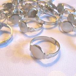 12 Adjustable Ring Blanks - 10mm pad - silver