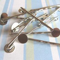 50pcs Bobby Pins with 10mm Pad - Silver