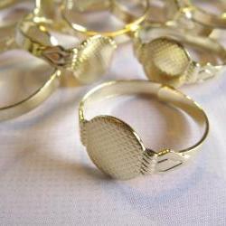 SALE - 100 Adjustable Ring Blanks - 10mm pad - Gold