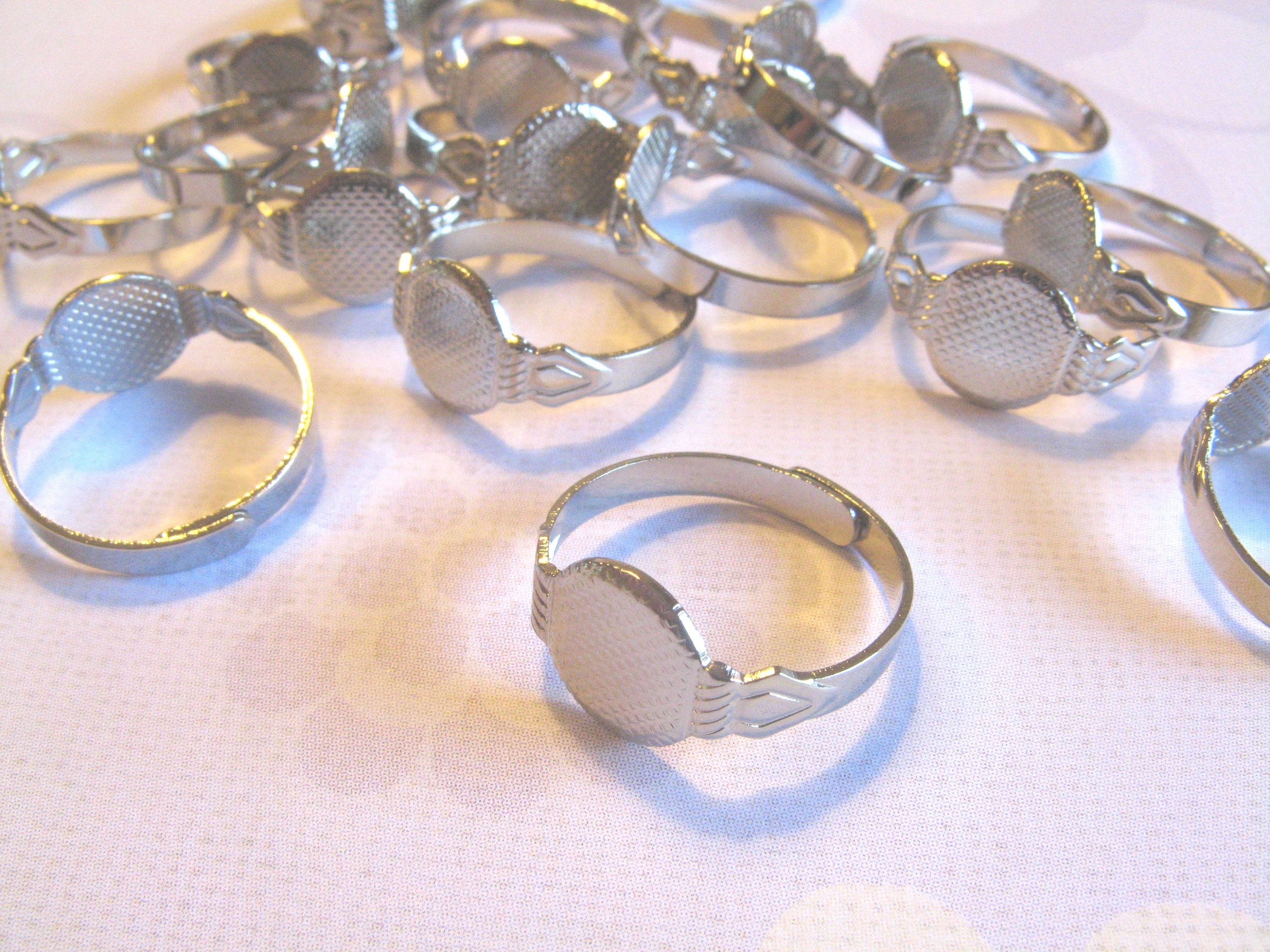 50 Adjustable Ring Blanks 10mm Pad Silver on Luulla